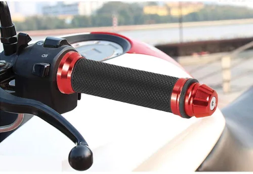 Vista 2 de Manillar de motocicleta, manillar de goma de aluminio para motocicleta, compatible con mango de bicicleta de 7/8 (rojo)
