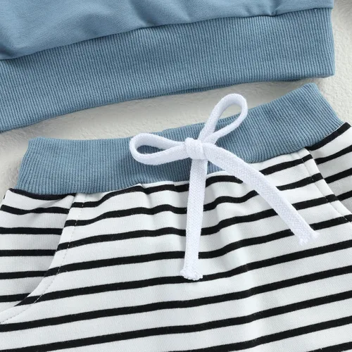 Vista 6 de Traje de invierno para bebé, sudadera de manga larga a rayas, sin botones, pantalones deportivos, ropa de otoño para bebé