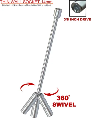 Vista 4 de Magnético giratorio de 0.551 in con enchufe de bujía de pared delgada, controlador de 3/8 pulgadas × longitud total de 12 pulgadas, enchufe de pared