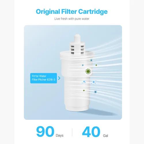 Vista 2 de Happybuy Filtro de agua para jarra, paquete de 3 filtros de agua de 5 etapas para jarras y dispensadores, sin BPA, dura 3 meses o 40 galones, reduce