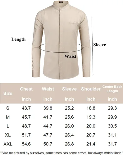 Vista 5 de COOFANDY Camisas de lino de manga larga con cuello de banda, camisas casuales con botones para hombre