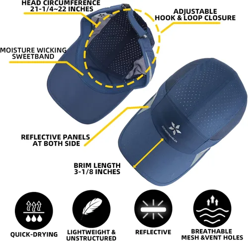 Vista 2 de ZZEWINTRAVELER Reflective Running Cap Quick-Drying Lightweight Breathable Unstructured Baseball Cap Unisex