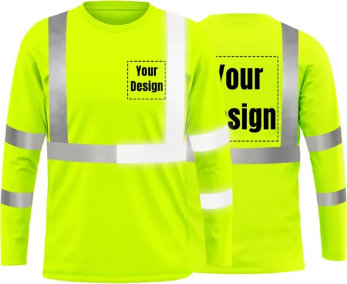 Vista 18 de La alta visibilidad reflexiva de las camisetas de la seguridad del logotipo de encargo Hola Vis de Verde neón