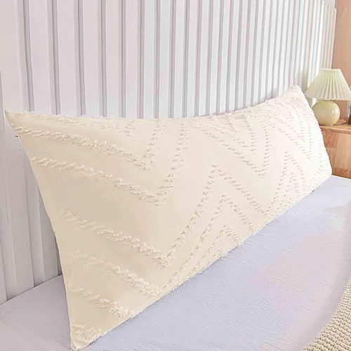 Vista 3 de Nanko Funda de Almohada Corporal 1 Paquete 20x54 pulgadas con Cremallera, Beige Tufted Jacquard Boho Suave Shabby Chic Microfibra Fundas de Almohada