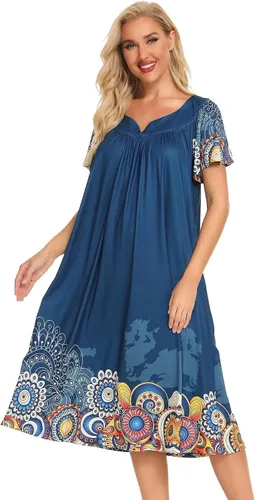 Vista 5 de Bloggerlove Vestidos de casa para mujer con bolsillos Mumu Duster Housecoat de manga corta vestido de patio S-XXL