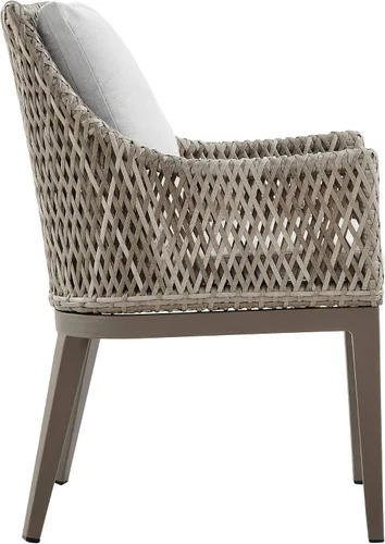 Vista 6 de Armen Living Silvana - Silla de comedor de mimbre y aluminio para exteriores con cojines beige - Juego de 2