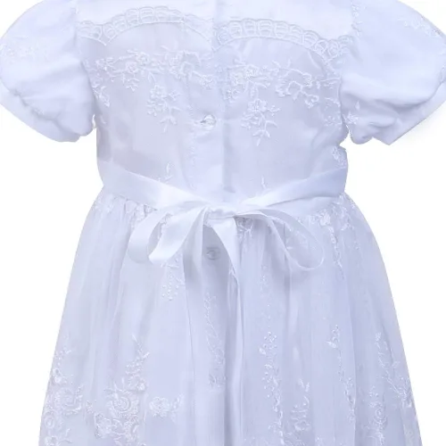Vista 4 de Vestido bordado de bautismo para niña con cinta para el cabello 015meses