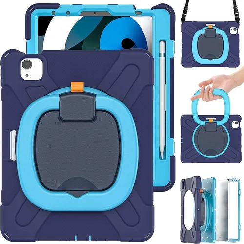 Vista 23 de Funda para iPad Air de 3ª generación – Funda resistente para niños con soporte giratorio, soporte para lápices y correa de transporte para iPad