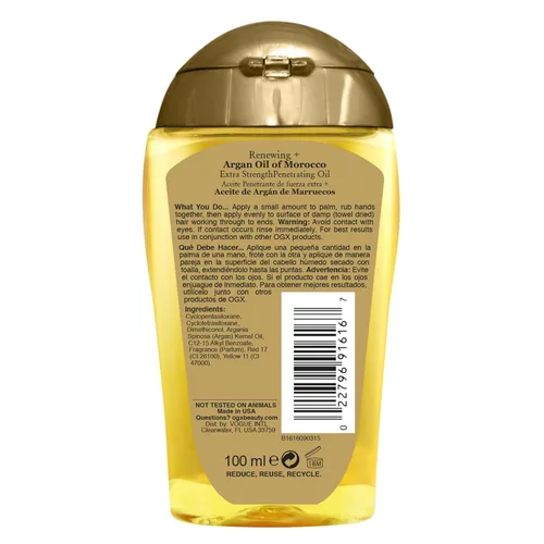 Vista 7 de OGX Renewing + Aceite de Argán de Marruecos para el Cabello, tratamiento de suero penetrante extra fuerte para cabello seco, dañado, encrespado