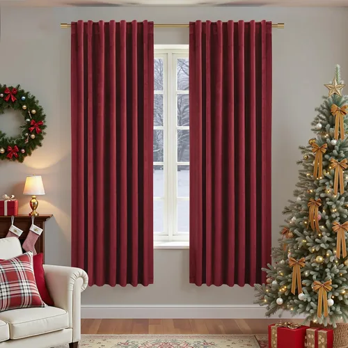 Vista 16 de Cortinas de terciopelo con trabilla trasera de 52 x 63 pulgadas de color naranja quemado de KOUFALL