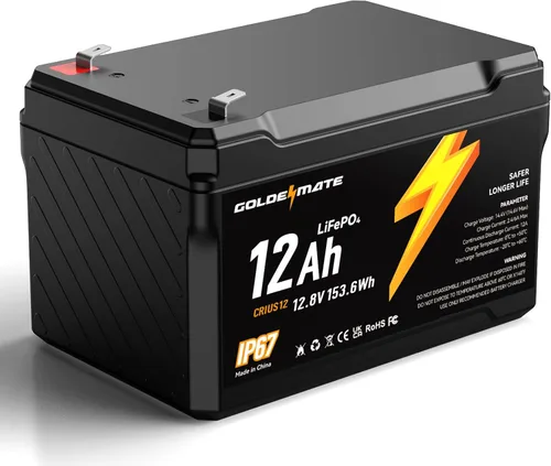 Vista 12 de GOLDENMATE - Batería LiFePO4 de litio de 12 V, 7 Ah, impermeable IP67, ligera