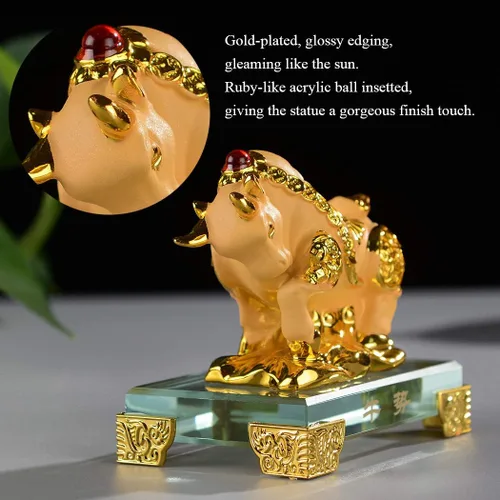 Vista 4 de BRASSTAR Estatua de Toro Feng Shui de resina esmerilada con base de vidrio Zodiaco chino Decoración de mesa de oficina en casa Figura de regalo