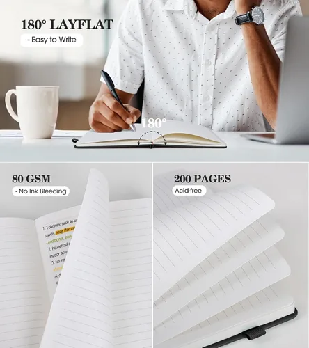 Vista 4 de Cuaderno de diario con líneas para mujeres, A5 de tapa dura de cuero rosa para escribir, 200 páginas, diario de viaje diario, cuaderno grueso