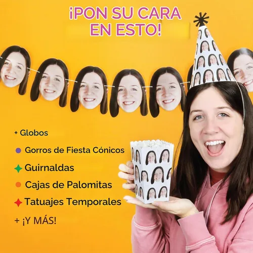 Vista 5 de Sombreros de cono de cumpleaños coloridos con foto y texto personalizados
