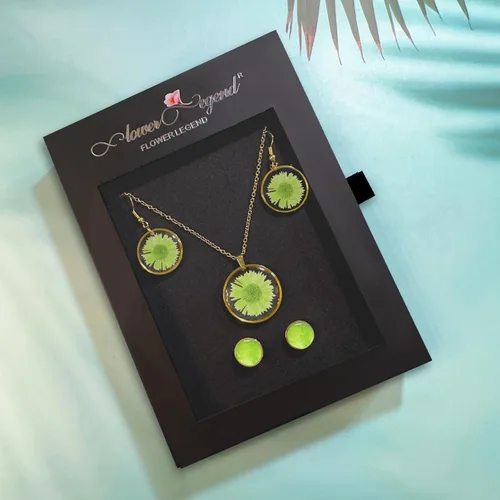 Vista 5 de Women 3 in1 Handmade Sterling Silver Pressed Flower Jewelry Gift Sets Chrysanthemum