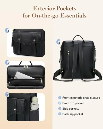 Vista 4 de Missnine Mochila convertible con bolsa, mochila de piel sintética para mujer, bolsa de hombro para mujer, Negro -, Contemporáneo