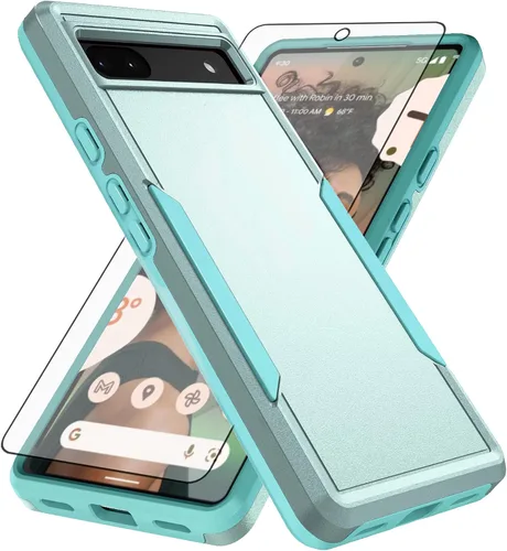 Vista 8 de Asuwish Funda para teléfono para Pixel 6A con protector de pantalla de vidrio templado y delgada híbrida de cuerpo completo, protector móvil