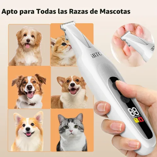 Vista 6 de iBTC Recortadora de precisión para mascotas, recortadora de patas de perro con luz LED, bajo ruido, IPX impermeable, motor de doble velocidad, apto