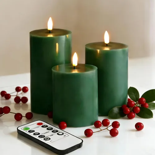Vista 14 de Eywamage Velas de pilar sin llama de otoño naranja con control remoto, velas LED parpadeantes de cera de Acción de Gracias, funciona