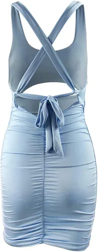 Vista 7 de Feeke 8121 - Jumpsuit sexy para mujer escotado por atrás sin mangas tirantes espagueti fruncido bodycon minivestido