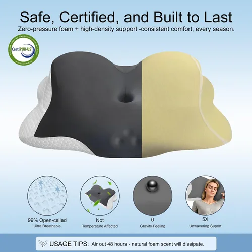 Vista 4 de Almohada cervical para el cuello, almohada ergonómica de espuma viscoelástica para dormir de lado, dormir boca abajo y dormir de espalda, almohada