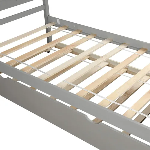 Vista 7 de Cama de plataforma individual con nido, marco de cama de madera con cabecero, no necesita somier, fácil montaje, gris