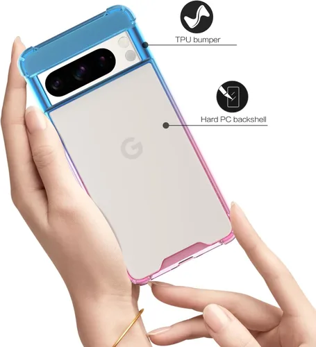 Vista 5 de Funda para Google Pixel 8 Pro, funda transparente con bonito degradado para teléfono, TPU reforzado, parte trasera de policarbonato duro, funda