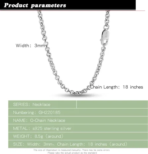 Vista 5 de Dankadi Italy Moda Collar de Plata de Ley 925 Maciza 3MM 18-28 Pulgadas Cadena de Ancla Marino - Cadena de Cable de Enlace Redondo O - Cadena