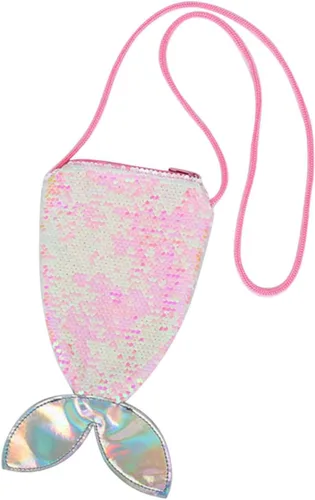 Vista 9 de SHERCHPRY o pescado portátil adorable bolsa chica azul diseño brillante cola hombro sirena niños monedero teléfono almacenamiento lentejuelas