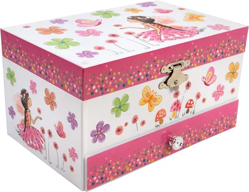 Vista 5 de Joyero musical con diseño de flores y mariposas con collar de hadas