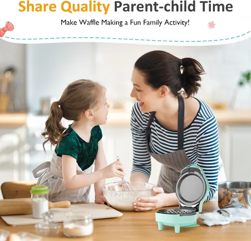 Vista 6 de Mini waflera 6 en 1, plancha de gofres de 4 pulgadas con platos antiadherentes extraíbles, mini máquina para hacer gofres perfecta para niños y Azul