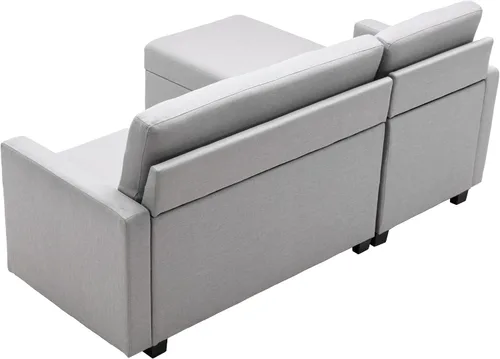 Vista 5 de LUMISOL Sofá cama modular de lino de tela en forma de L con diván de almacenamiento, 78.3 pulgadas de ancho, sofá cama pequeño convertible