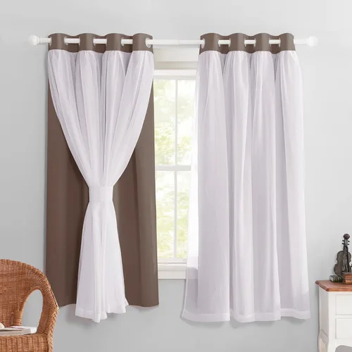 Vista 41 de PONY DANCE Cortinas Opacas con Superposición de Gasa, Cortinas de Doble Capa con Aislamiento Térmico Mix & Match para Oscurecer Habitaciones