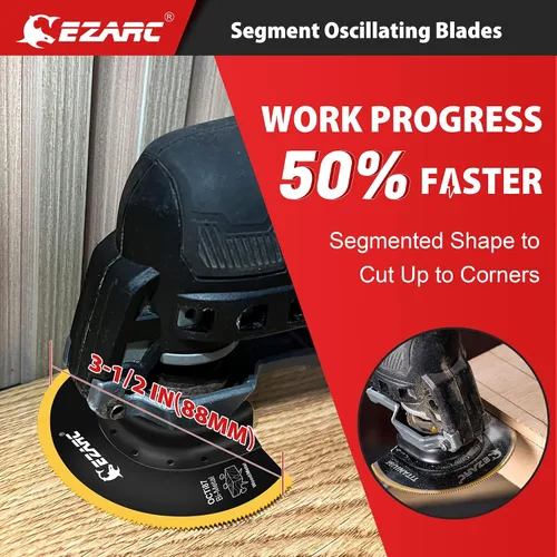 Vista 2 de EZARC Cuchillas oscilantes multiherramienta de titanio, 2 hojas de sierra oscilantes semicírculas de corte al ras para clavos de madera y metal