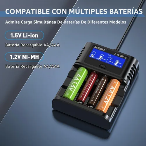 Vista 2 de XTAR L4 Pro Cargador de Batería para AA AAA, Pantalla LCD, Carga Independiente de 4 Ranuras, Compatible con Baterías Recargables de 1.2V Ni-MH