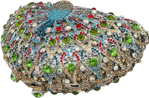 Vista 5 de Boutique De FGG Bolsos de mano con diamantes de imitación de pavo real para mujer, bolsos de noche para bodas, fiestas, bolsa de mano de cristal