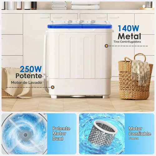 Vista 6 de INTERGREAT - Lavadora portátil, lavadora portátil de 18 libras con ciclo de centrifugado y secadora, lavadora semiautomática combinada