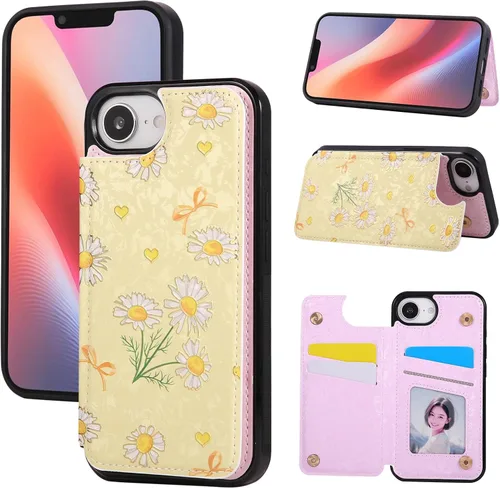 Vista 19 de UEEBAI Funda tipo cartera para iPhone 13 con tarjeteros, piel sintética, diseño floral, función atril, bloqueo RFID, doble cierre magnético, funda