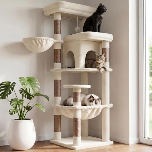 Vista 12 de Heybly Árbol de esquina para gatos de 53.1" para gatos grandes - Juego Beige