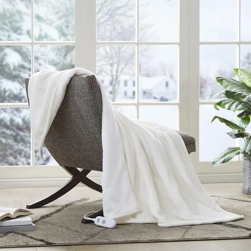 Vista 17 de Serta - Manta de vellón sherpa reversible, ultrasuave y tejida, manta térmica, manta eléctrica; cómoda, agradable y abriga y protege del frío