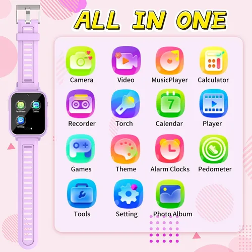 Vista 2 de Vakzovy Reloj inteligente para niños y niñas, reloj inteligente para niños de 4 a 12 años con 24 juegos, cámara HD, reproductor de música