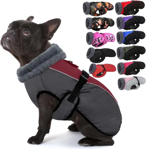 Vista 28 de IECOii - Abrigo extracálido para perro, chaqueta reflectante ajustable, invernal, suave, cuello alto, hebilla, forro de vellón, para clima frío
