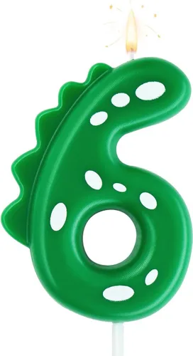 Vista 8 de Vela de cumpleaños verde 0, velas de dinosaurio de 2.76 pulgadas con número de fiesta temática para pastel