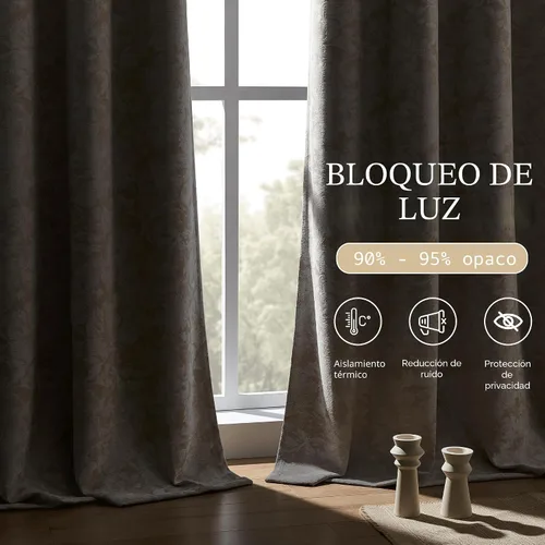 Vista 3 de Beauoop - Cortinas opacas beige con diseño floral jacquard, 2 paneles, para dormitorio/sala, de felpilla, gris pardo, aislantes y a prueba de ruido