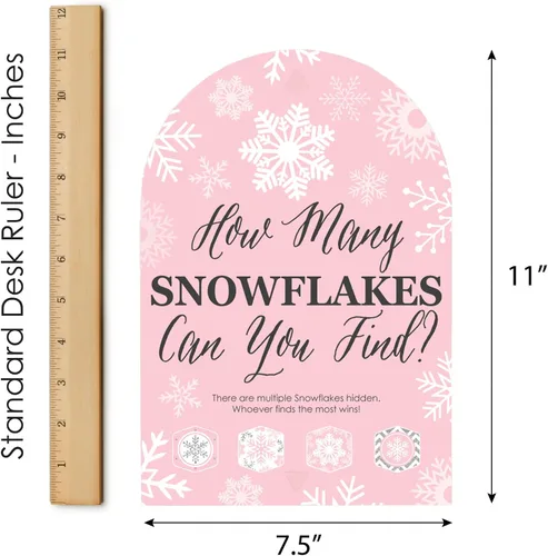 Vista 6 de Big Dot of Happiness Pink Winter Wonderland – Fiesta de cumpleaños de copo de nieve y caza del tesoro de baby shower – 1 soporte y 48 piezas