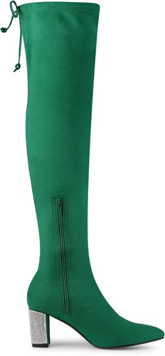 Vista 7 de Allegra K Botas altas de tacón grueso con diamantes de imitación brillantes para mujer