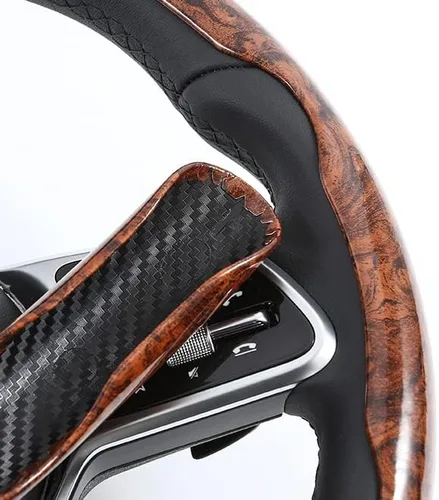 Vista 6 de Funda para volante de automóvil segmentado de grano de madera con forro antideslizante, ajuste universal para la mayoría de accesorios interiores