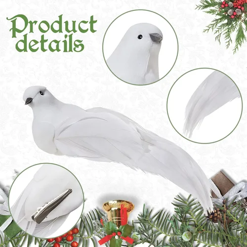 Vista 3 de Taiyin 30 palomas blancas artificiales para decoración de árbol de Navidad, figuras de palomas artificiales de 5.3 pulgadas de largo, pájaros