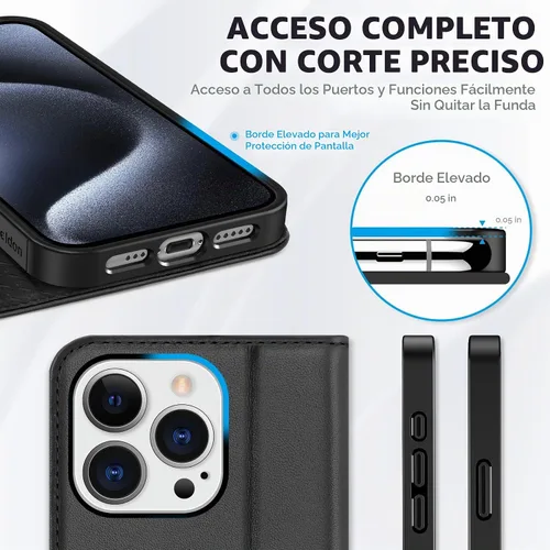 Vista 7 de SHIELDON Funda tipo cartera de piel auténtica para iPhone 15 Pro de 6.1