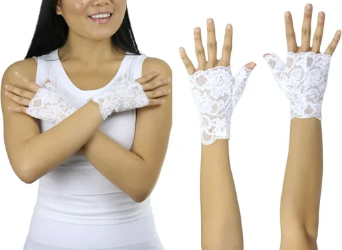 Vista 4 de ToBeInStyle Guantes de muñeca sin dedos de encaje elegante delicado y colorido para mujer